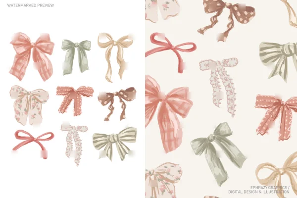 Vintage Coquette Hand Drawn Bows Set [027] - Sets