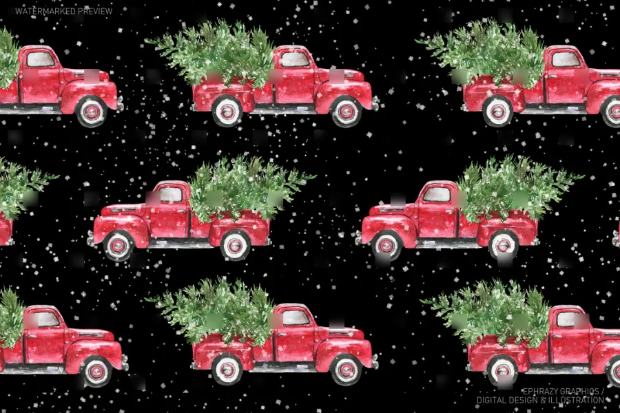 Christmas Truck With Tree Watercolor Set [028] - 4