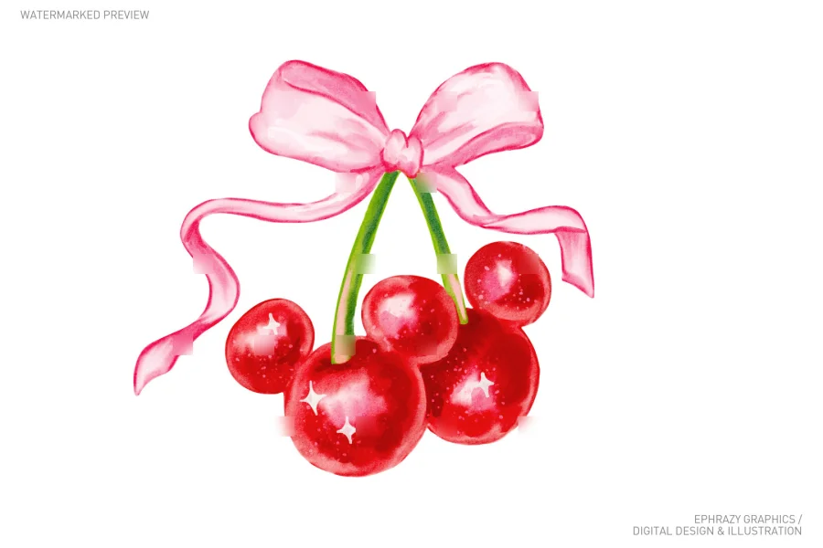 Cherry With Pink Bow Watercolor Coquette Set [031] - 3