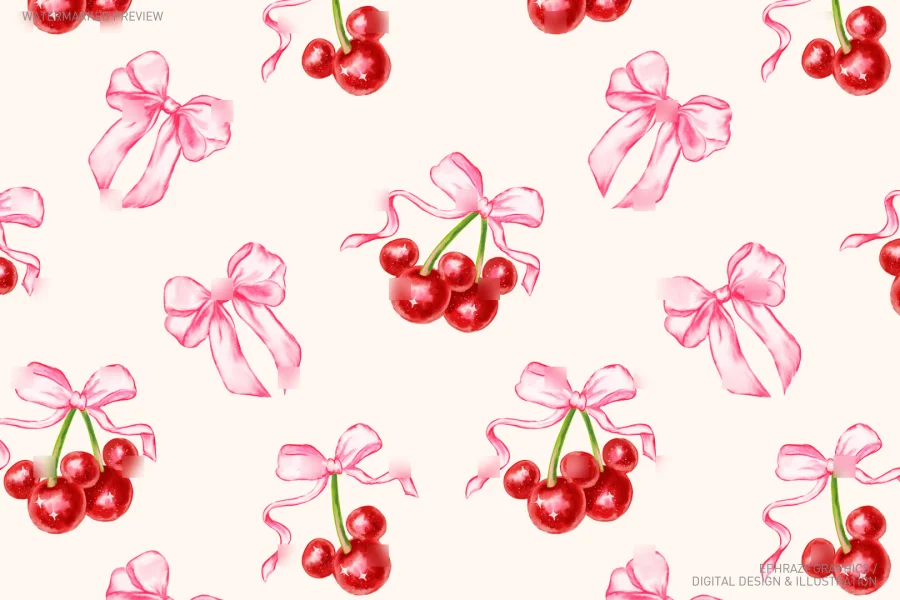 Cherry With Pink Bow Watercolor Coquette Set [031] - 5