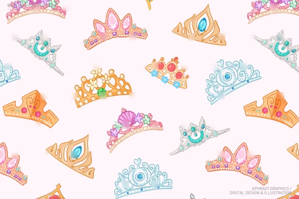 Princesses Crowns Hand Drawn Seamless Pattern [032] - Seamless