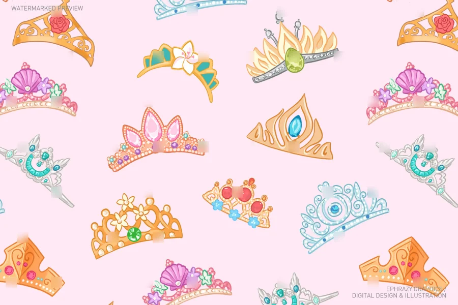 Princesses Crowns Hand Drawn Seamless Pattern [032] - 2