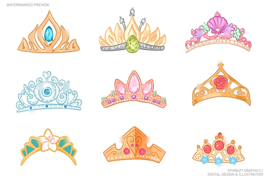 Princesses Crowns Hand Drawn Set [032] - 2