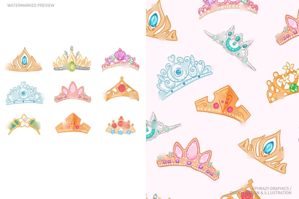 Princesses Crowns Hand Drawn Set [032] - Sets
