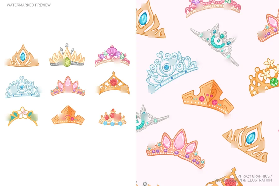 Princesses Crowns Hand Drawn Set [032] - 1