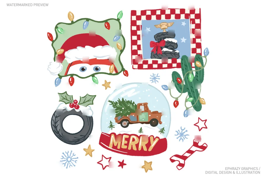 Christmas Cars With Frames Set [035] - 2