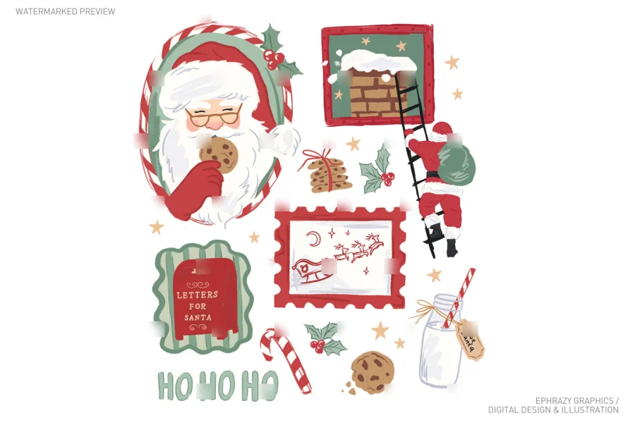 Christmas Santa With Cookies and Milk In Frames Set Neutral [036] - 2