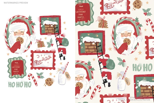 Christmas Santa With Cookies and Milk In Frames Set Neutral [036] - Sets