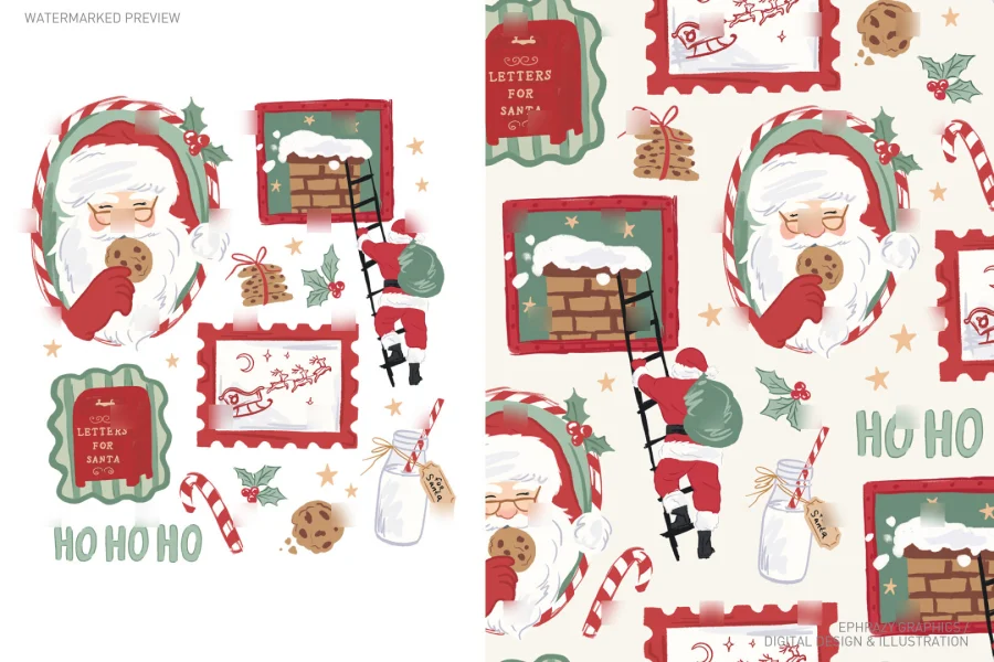 Christmas Santa With Cookies and Milk In Frames Set Neutral [036] - 1
