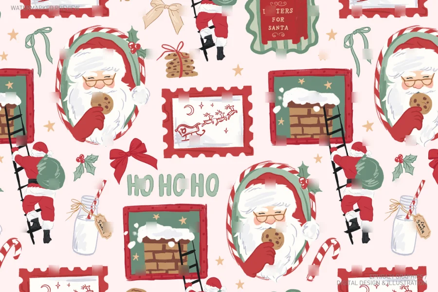 Christmas Santa With Cookies and Milk In Frames Seamless Pattern Girly [037] - 4