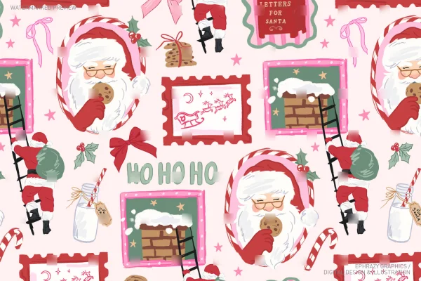 Christmas Santa With Cookies and Milk In Frames Seamless Pattern Girly [037] - Seamless