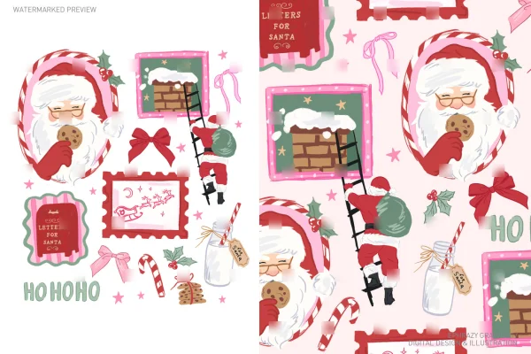 Christmas Santa With Cookies and Milk In Frames Set Girly [037] - Sets