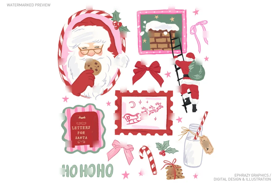 Christmas Santa With Cookies and Milk In Frames Set Girly [037] - 4
