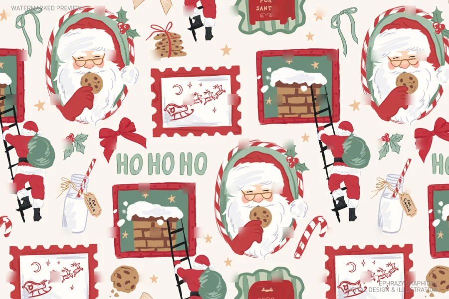 Christmas Santa With Cookies and Milk In Frames Set Girly [037] - 5