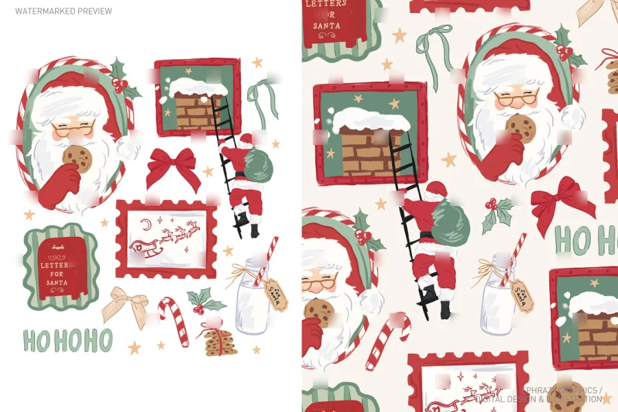 Christmas Santa With Cookies and Milk In Frames Set Girly [037] - 2