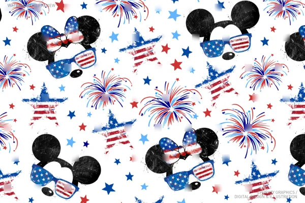 4th July Mickey Minnie Seamless Pattern [040] - Seamless