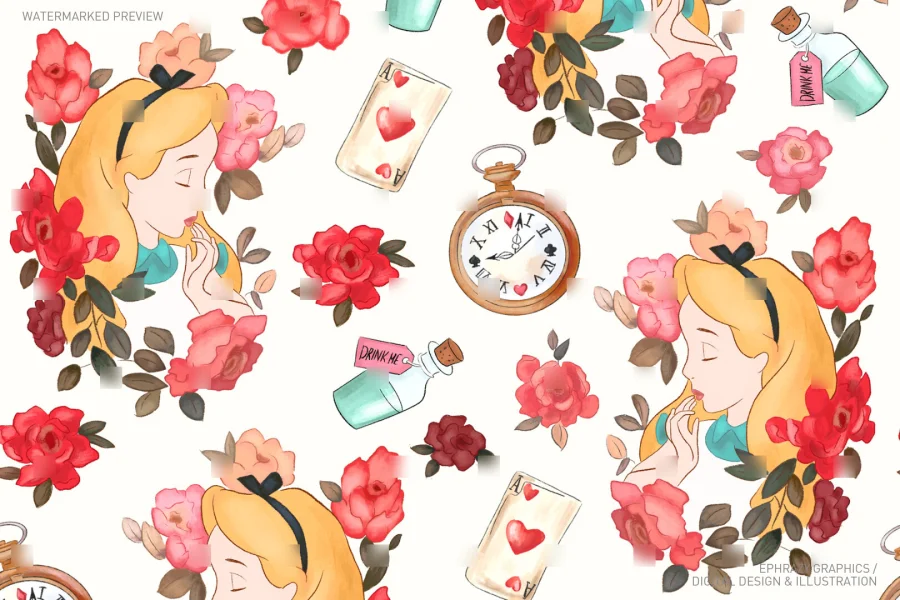 Alice in Wonderland Seamless Pattern [041] - 2