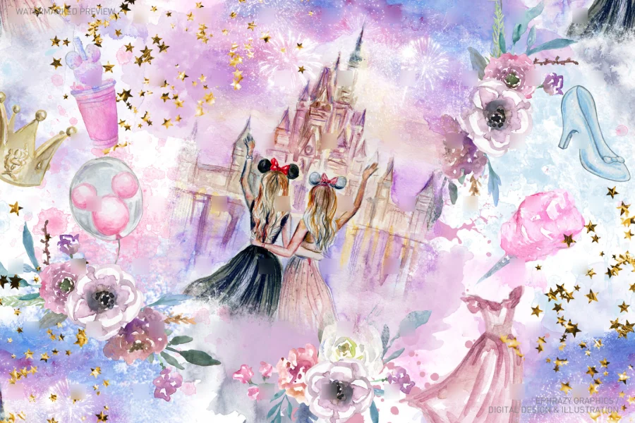 Besties at Disneyland Seamless Pattern [042] - 1