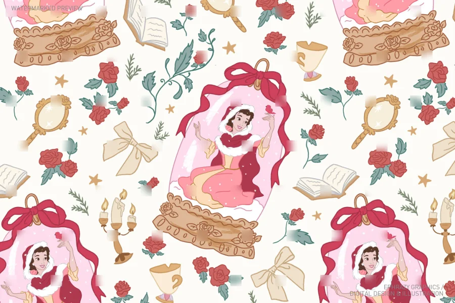 Christmas Belle With Snow Globe Seamless Pattern [047] - 1