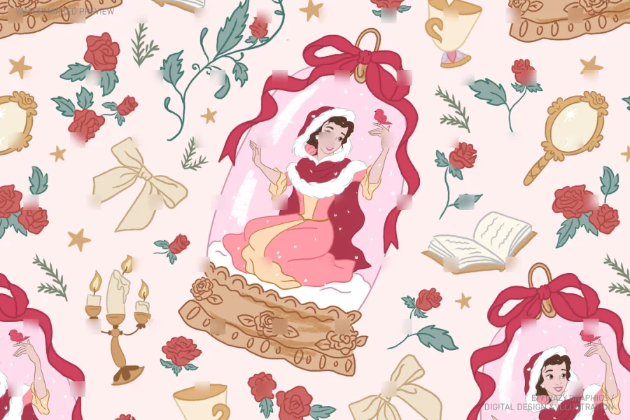 Christmas Belle With Snow Globe Seamless Pattern [047] - 2