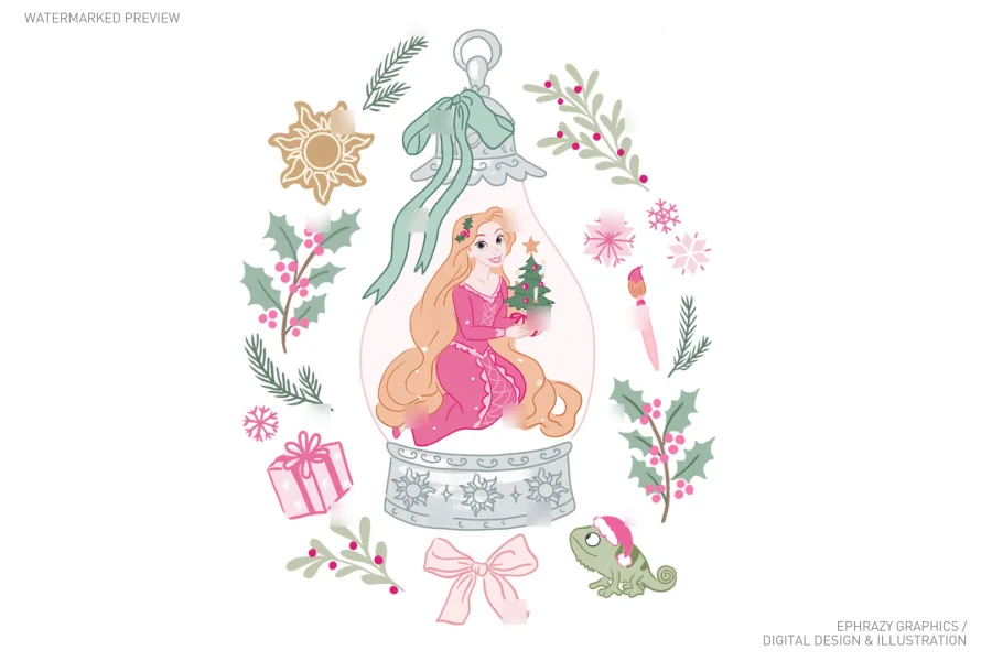 Christmas Rapunzel With Snow Globe Clip Art [048] - 1