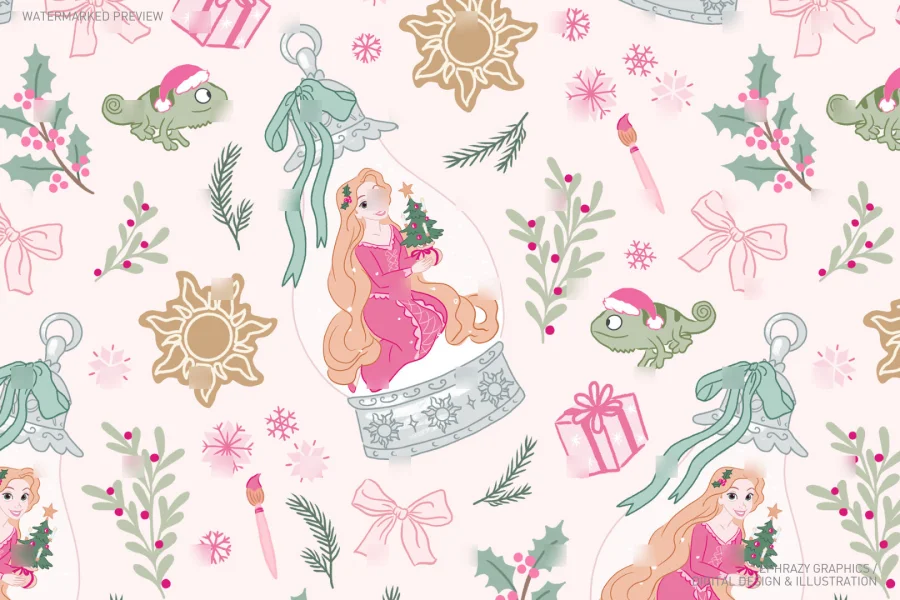 Christmas Rapunzel With Snow Globe Seamless Pattern [048] - 1