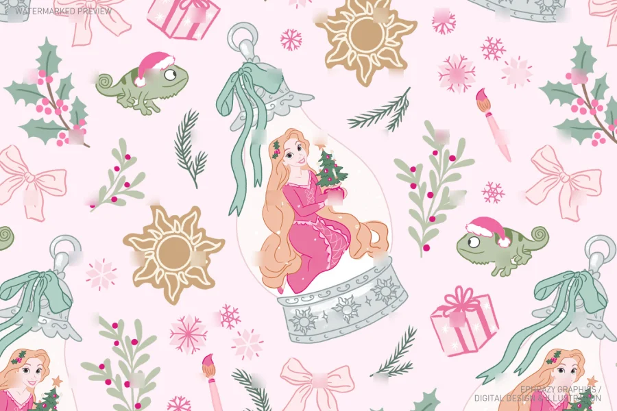 Christmas Rapunzel With Snow Globe Seamless Pattern [048] - 3
