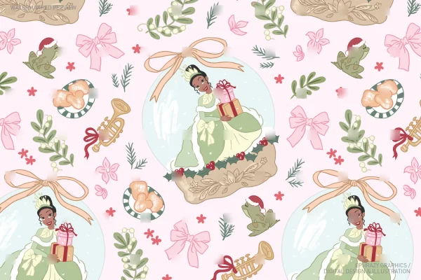 Christmas Tiana With Snow Globe Seamless Pattern [049] - Seamless