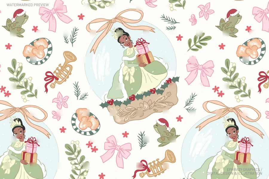 Christmas Tiana With Snow Globe Seamless Pattern [049] - 2