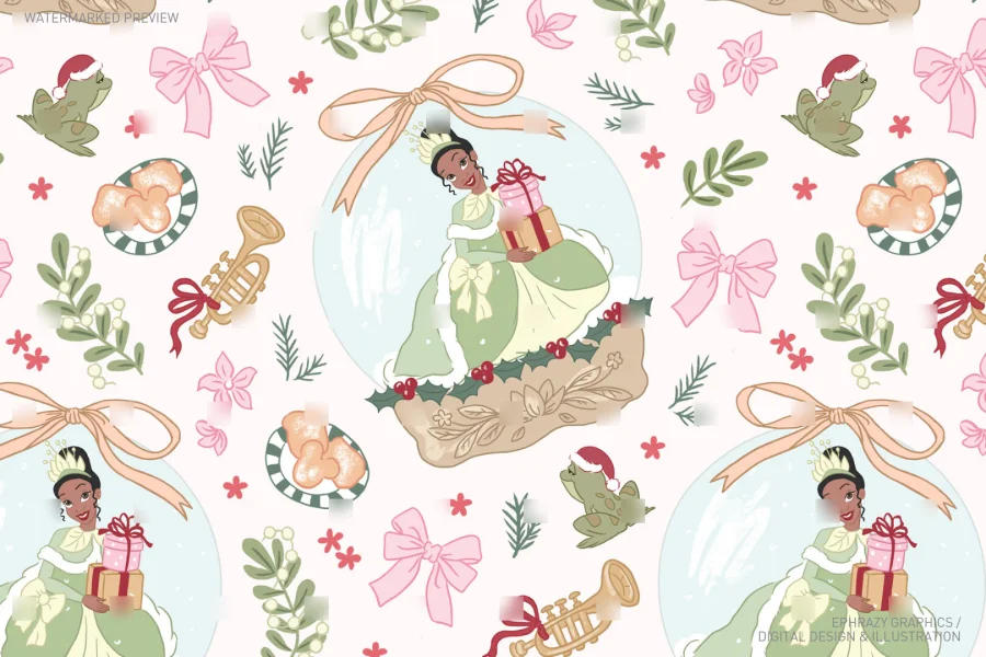 Christmas Tiana With Snow Globe Seamless Pattern [049] - 3