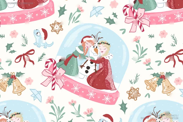 Christmas Tiana With Snow Globe Seamless Pattern [050] - Seamless