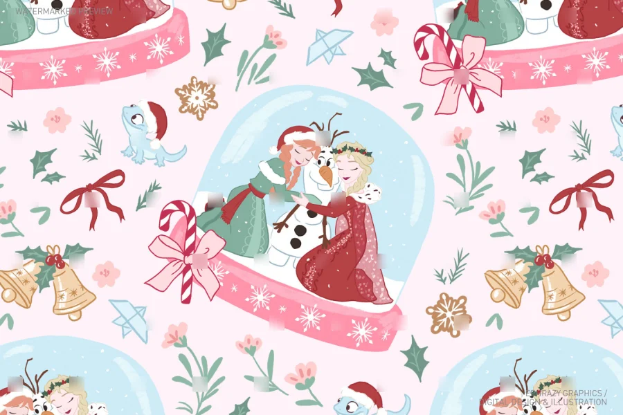 Christmas Tiana With Snow Globe Seamless Pattern [050] - 2