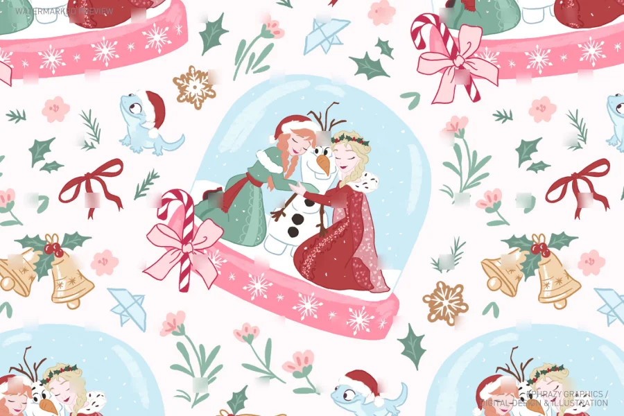 Christmas Tiana With Snow Globe Seamless Pattern [050] - 3