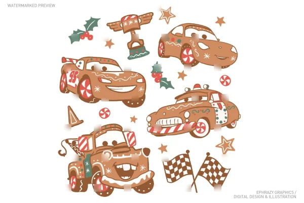 Christmas Gingerbread Cars Clip Art [052] - Graphics