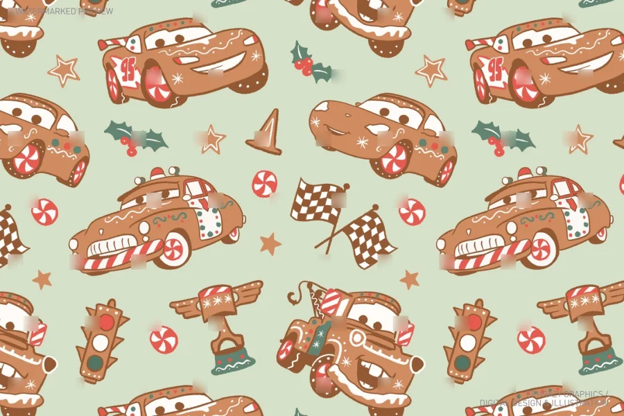 Christmas Gingerbread Cars Seamless Pattern [052] - 3