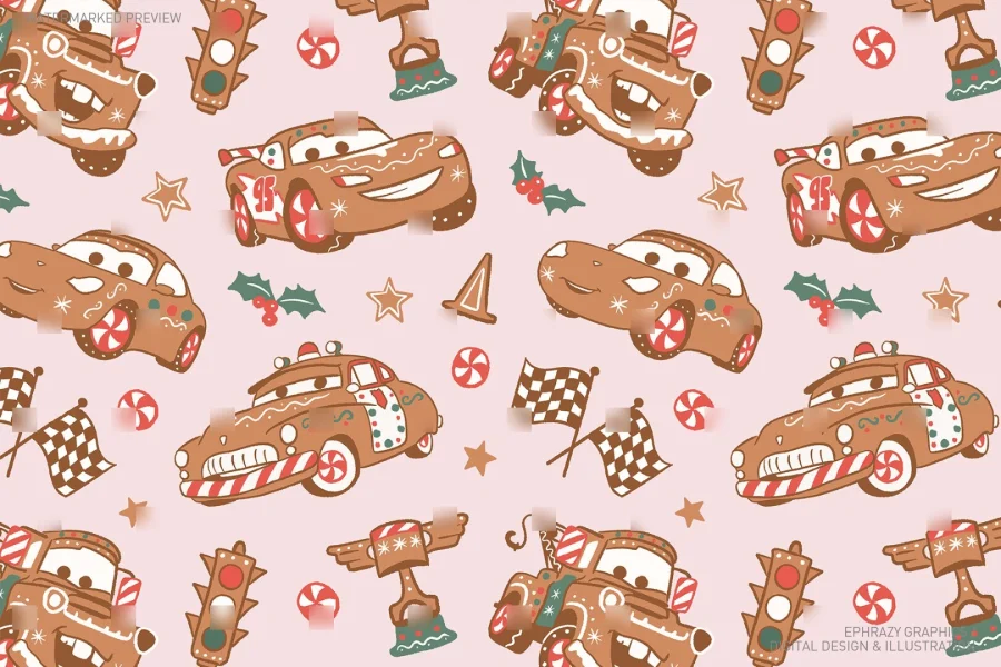 Christmas Gingerbread Cars Seamless Pattern [052] - 4