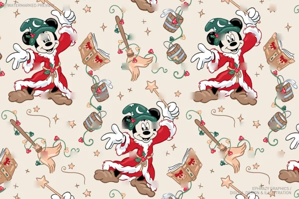 Christmas Mickey Sorcerer Santa Claus Seamless Pattern [053] - Seamless