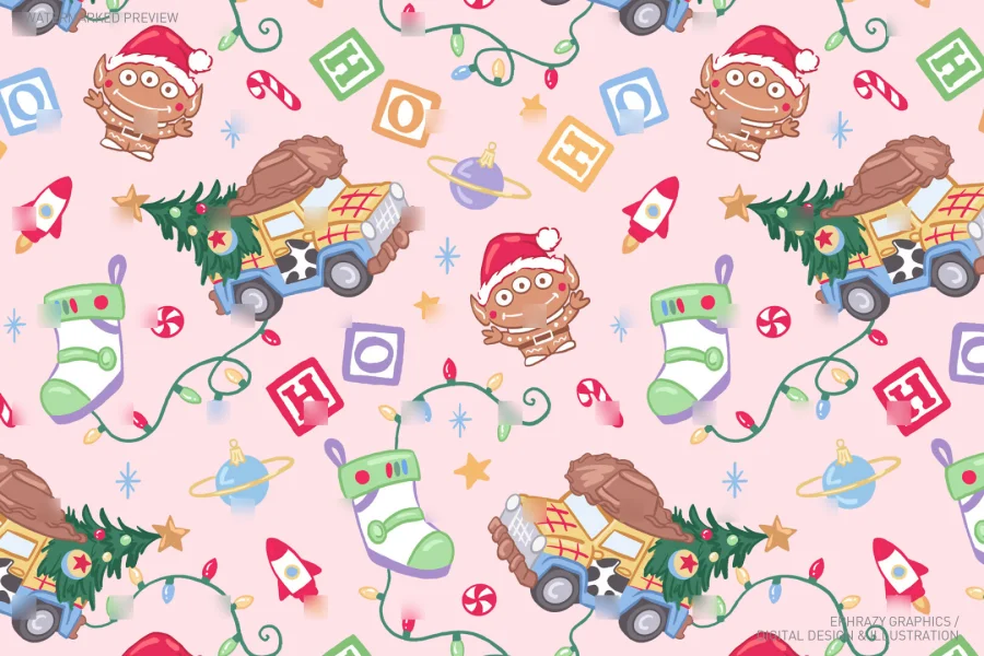 Christmas Toy Story Woody Truck Seamless Pattern [054] - 2