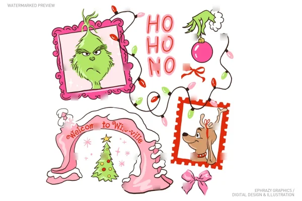 Christmas Grinch Pink Coquette Clip Art [055] - Clipart