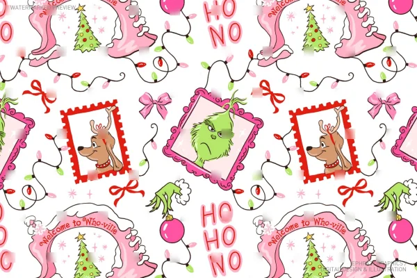 Christmas Grinch Pink Coquette Seamless Pattern [055] - Seamless