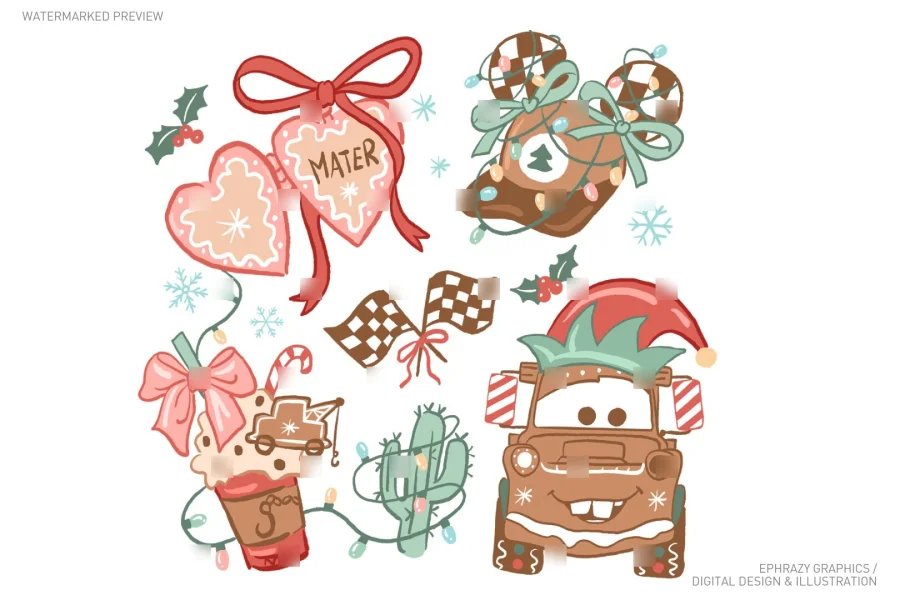 Christmas Cars Tow Mater Gingerbread Pink Coquette Set [056] - 2