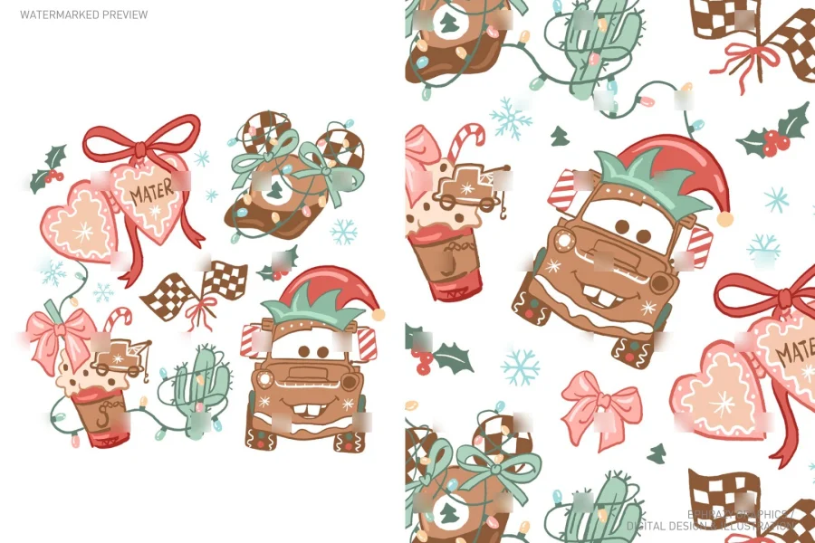 Christmas Cars Tow Mater Gingerbread Pink Coquette Set [056] - 1