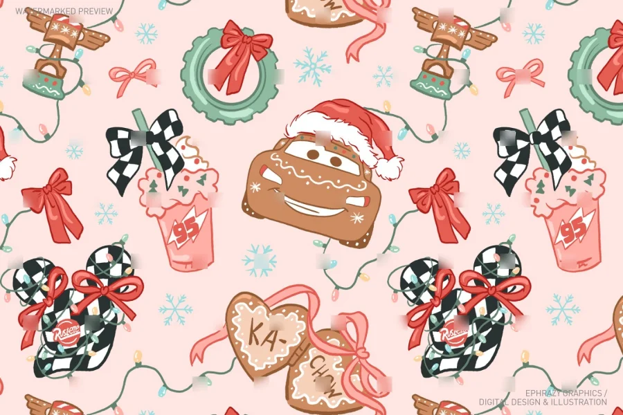 Christmas Cars Lightning McQueen Gingerbread Pink Coquette Set [057] - 3