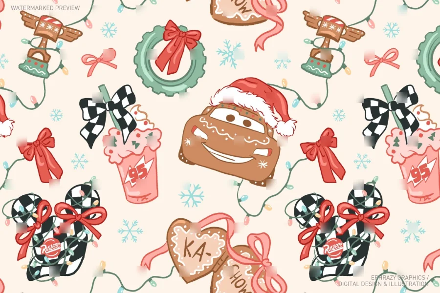 Christmas Cars Lightning McQueen Gingerbread Pink Coquette Set [057] - 4