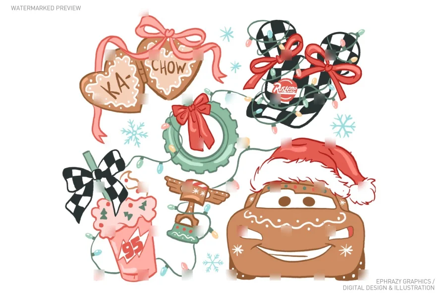 Christmas Cars Lightning McQueen Gingerbread Pink Coquette Set [057] - 2