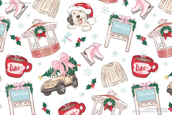Gilmore Girls Stars Hollow Christmas Pink Coquette Seamless Pattern [059] - Seamless
