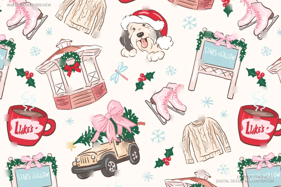 Gilmore Girls Stars Hollow Christmas Pink Coquette Seamless Pattern [059] - 3