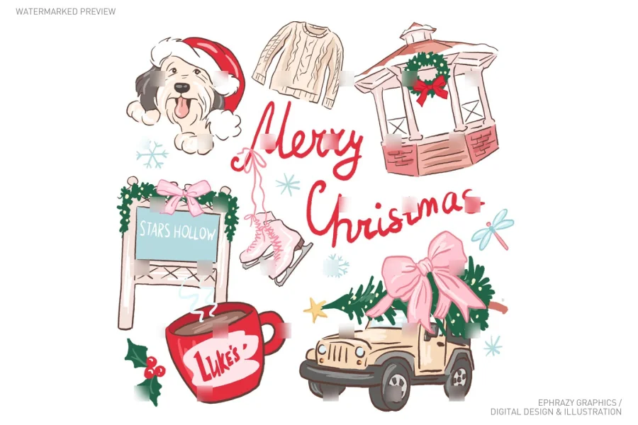 Gilmore Girls Stars Hollow Merry Christmas Pink Red Coquette Set [059] - 2