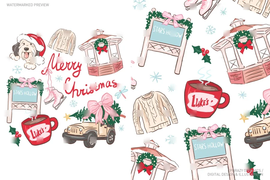 Gilmore Girls Stars Hollow Merry Christmas Pink Red Coquette Set [059] - 1