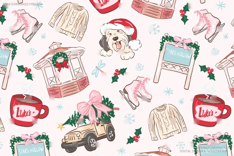 Gilmore Girls Stars Hollow Merry Christmas Pink Red Coquette Set [059] - 6